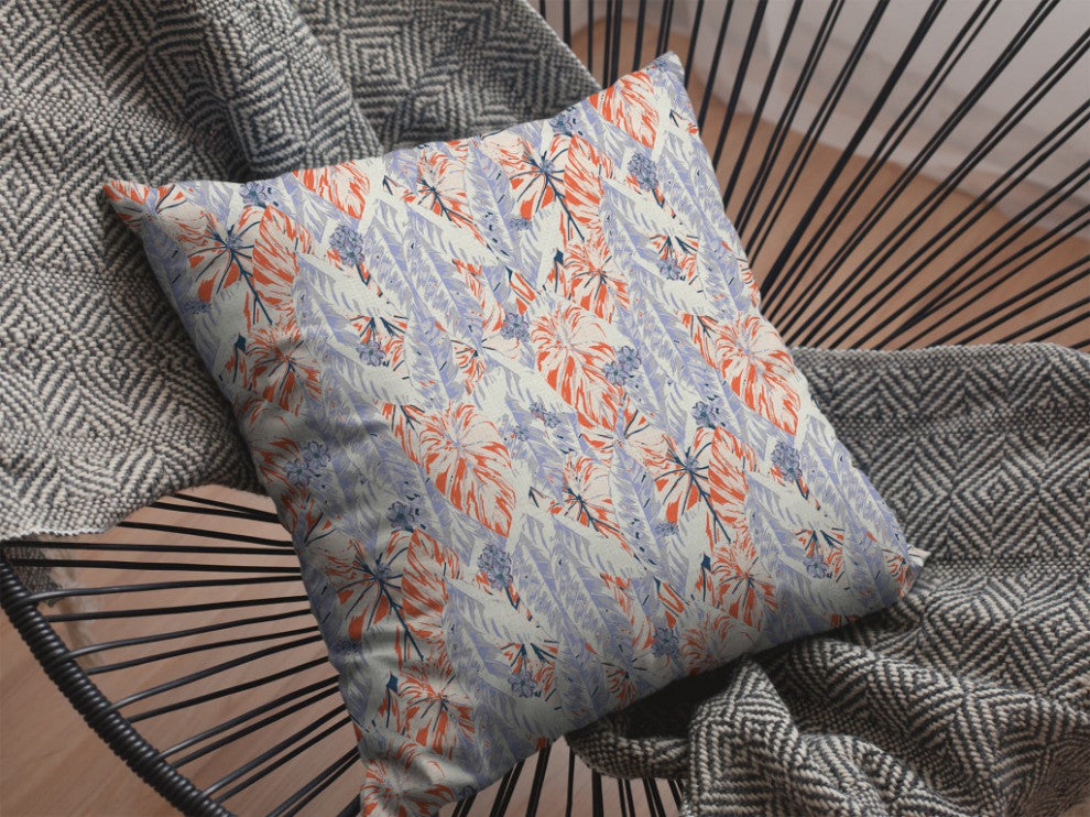 20" Orange Lavender Tropics Indoor Outdoor Zippered Throw Pillow