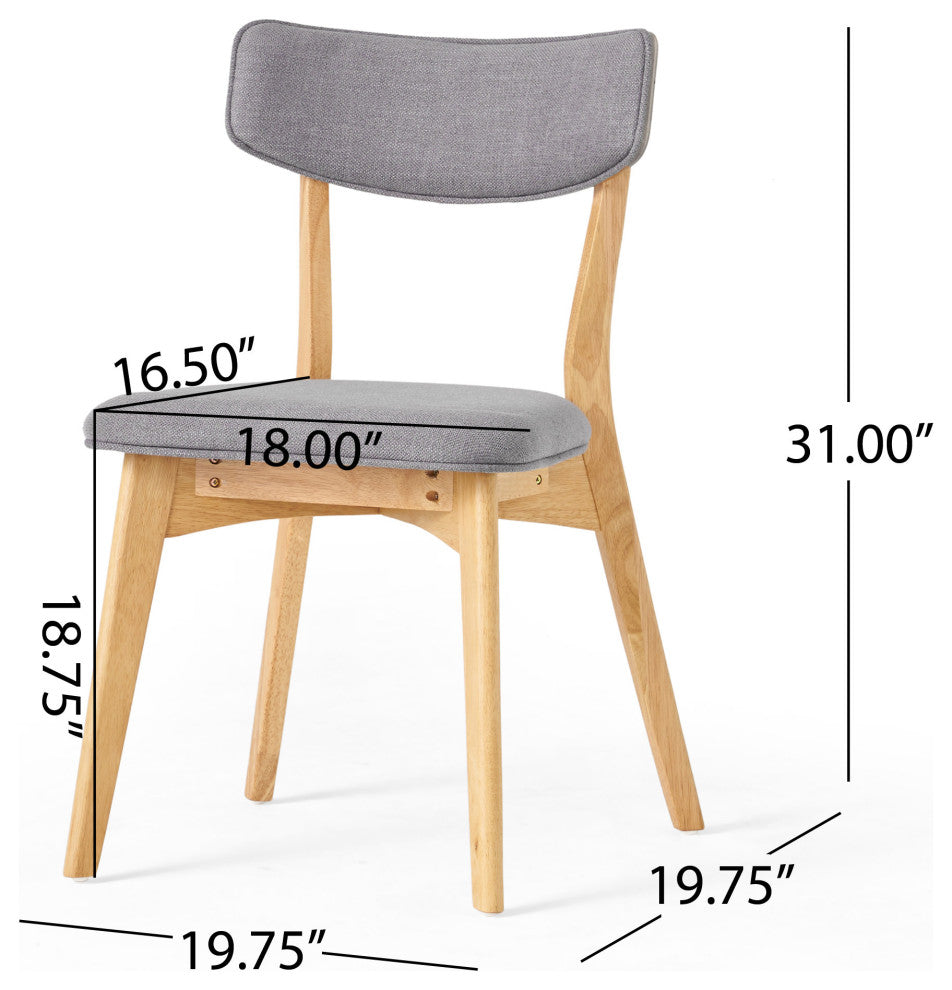 Crystal Mid-Century Modern Fabric Upholstered Dining Chairs, Set of 2, Dark Gray