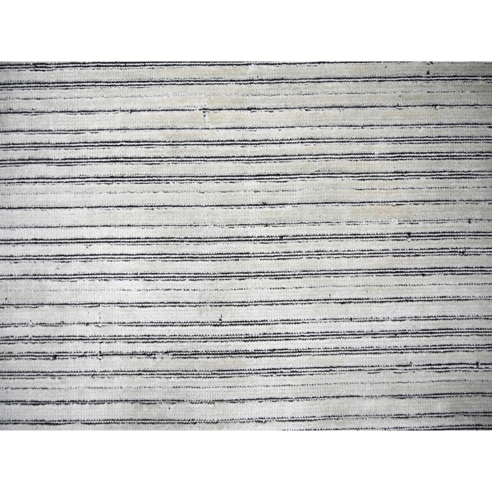 Ivory and Black Wool and Silk Hand Loomed Modern Oversize Oriental Rug 12'2"x15'