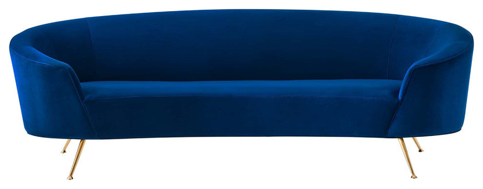 Sofa, Blue Navy, Velvet, Modern, Mid Century Living Hotel Lounge Cafe Lobby