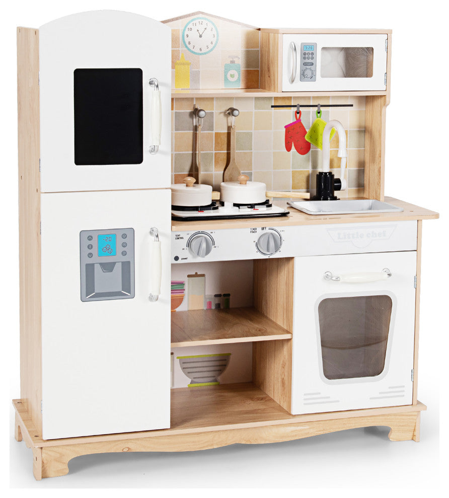 Costway Wooden Kids Kitchen Playset Cooking Play Toy w/ Utensils & Sound
