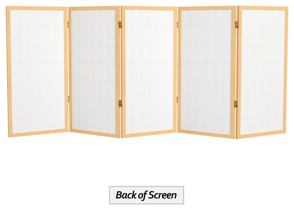 3' Tall Window Pane Shoji Screen, Natural, 5 Panels