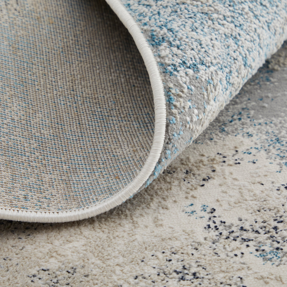 Oria Industrial Abstract Area Rug, Blue/Gray/Ivory, 8'x10'