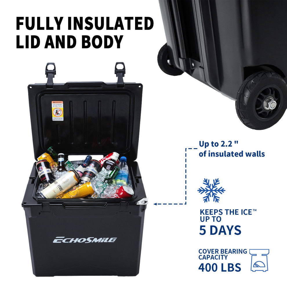 EchoSmile 45 qt. Rotomolded Cooler With Sealing Ring, Black