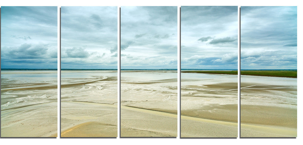 "Low Tide in Mont Saint Normandy" Landscape Wall Art Print, 5 Panels, 60"x28"