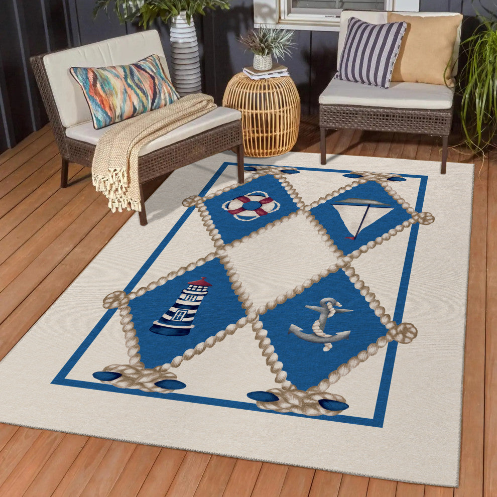 Indoor/Outdoor Harbor HA6 Ivory Machine Washable 8' x 10' Rug