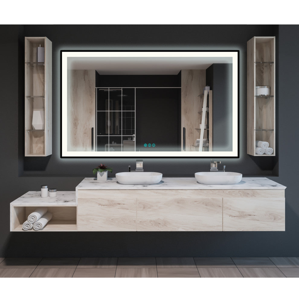 Black Frame Wall Mounted backlit LED Bathroom Vanity Mirror (60"W X 36"H )