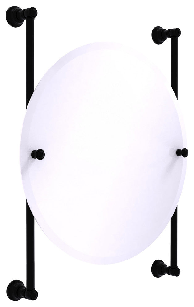 Carolina Round Frameless Rail Mounted Mirror, Matte Black