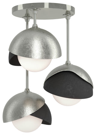Brooklyn 3-Light Double Shade Semi-Flush, Sterling, Black, Opal Glass