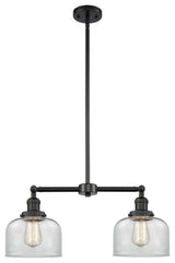 Large Bell 2-Light LED Chandelier, Matte Black, Glass: Clear