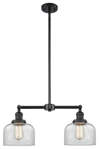 Large Bell 2-Light LED Chandelier, Matte Black, Glass: Clear