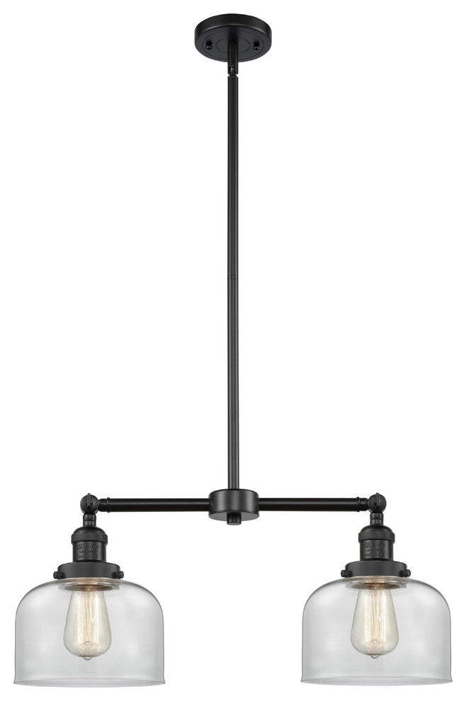 Large Bell 2-Light LED Chandelier, Matte Black, Glass: Clear