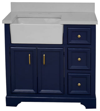 Zelda 36" Bathroom Vanity, Base: Royal Blue, Top: Quartz