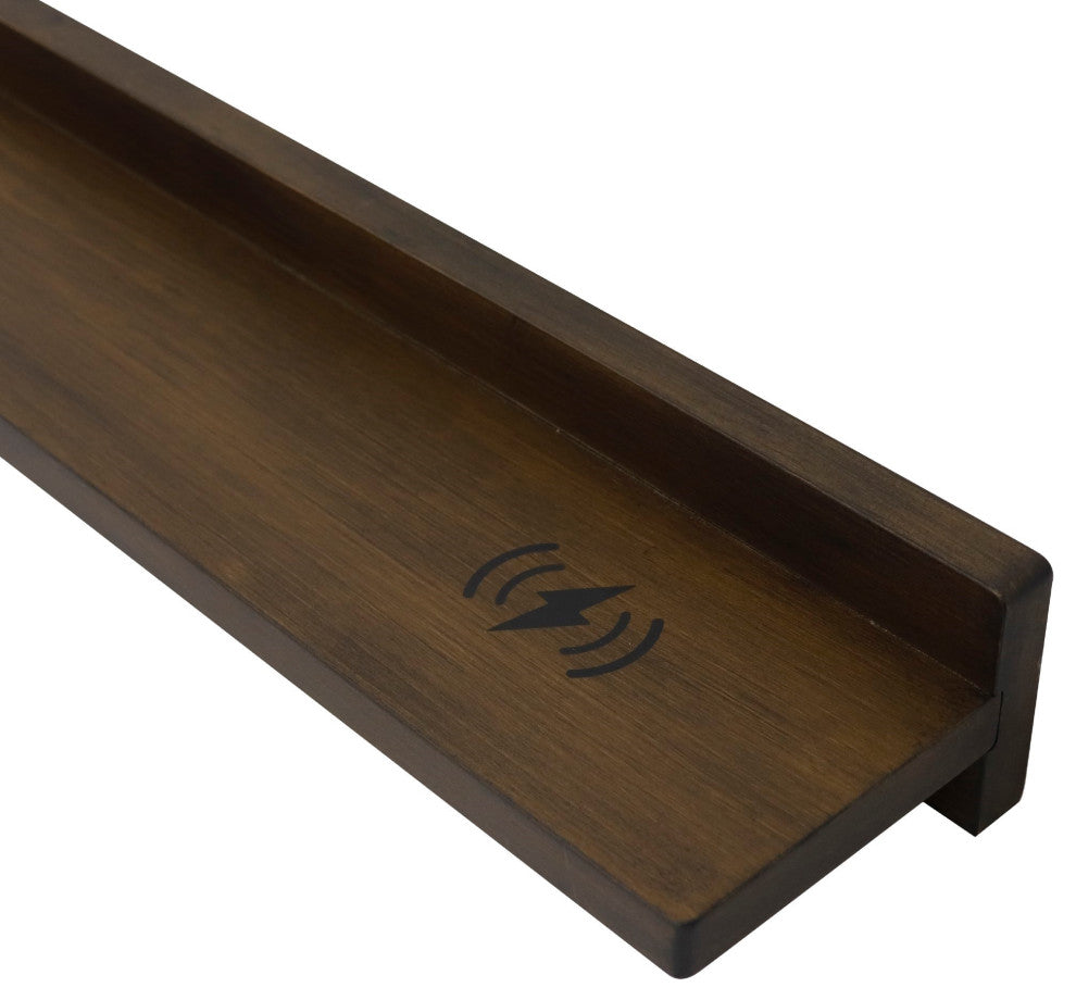 30" Rustic Wood Wireless Charging Shelf and Frameless Mirror Set