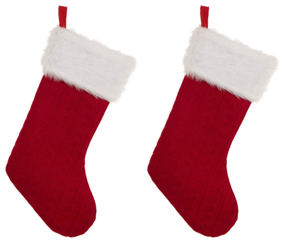 2pk 20.00''L Knitted Stocking WithFaux Fur Cuff