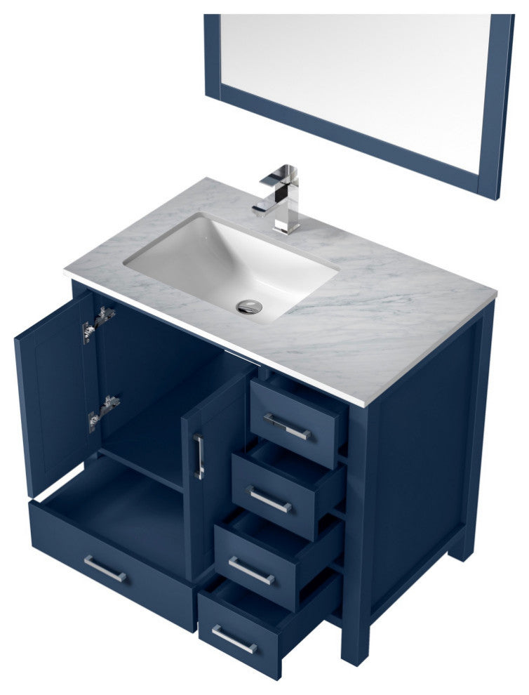 Jacques 36" Navy Blue Single Vanity Set with Marble Top - Left Version