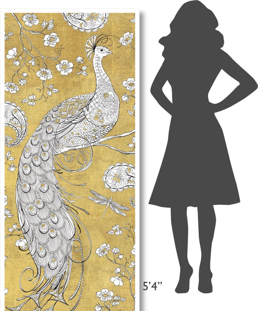 "Color my World Ornate Peacock II Gold" Print by Daphne Brissonnet, 32"x77"