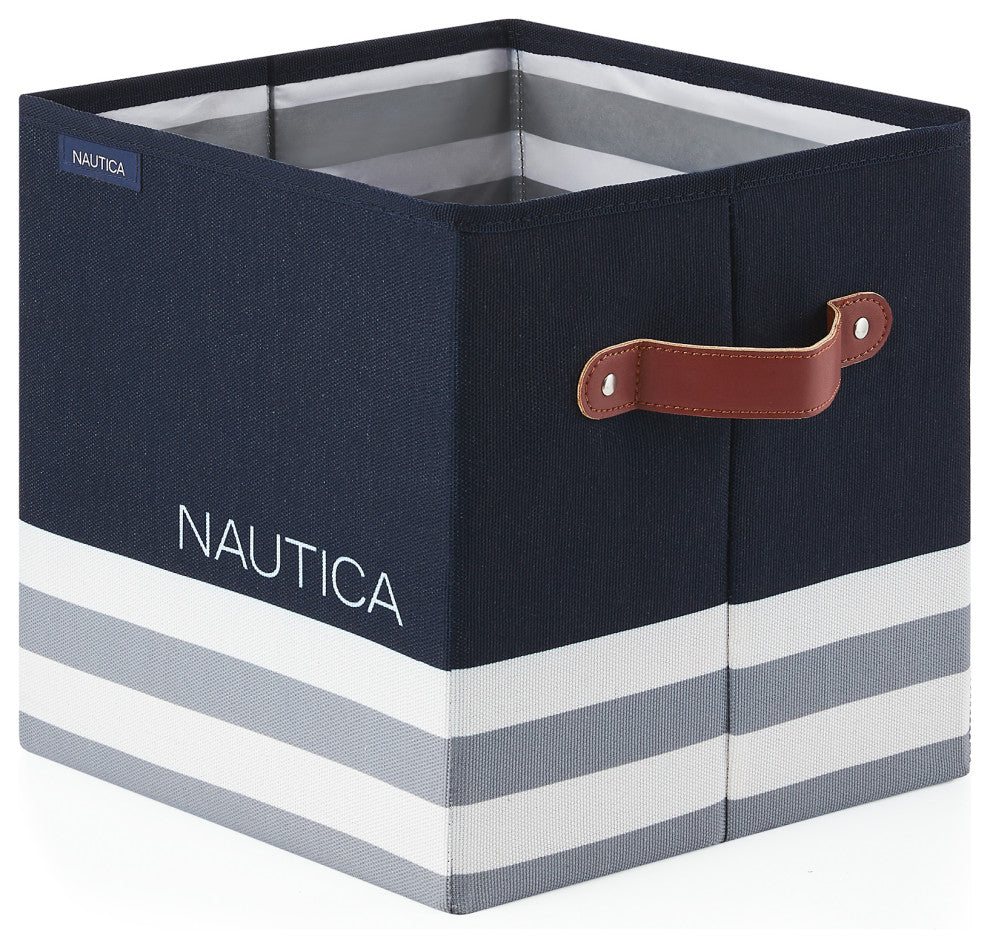 Nautica Folded Storage Cube, Navy Stripe