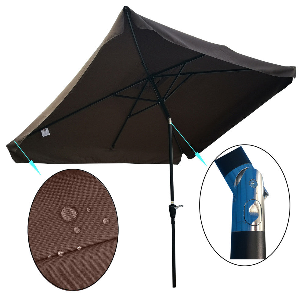 10x7' Outdoor Patio Market Umbrella With Push Button Tilt and Crank, Chocolate