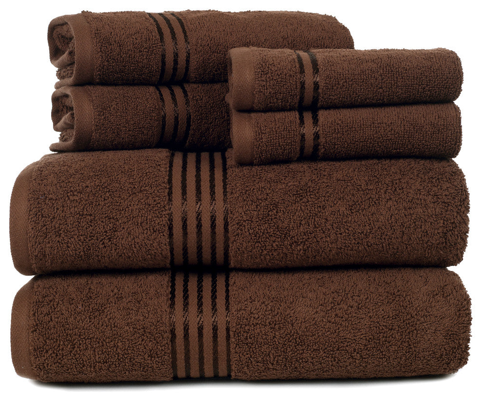 100% Cotton Hotel 6 Piece Towel Set by Lavish Home, Chocolate