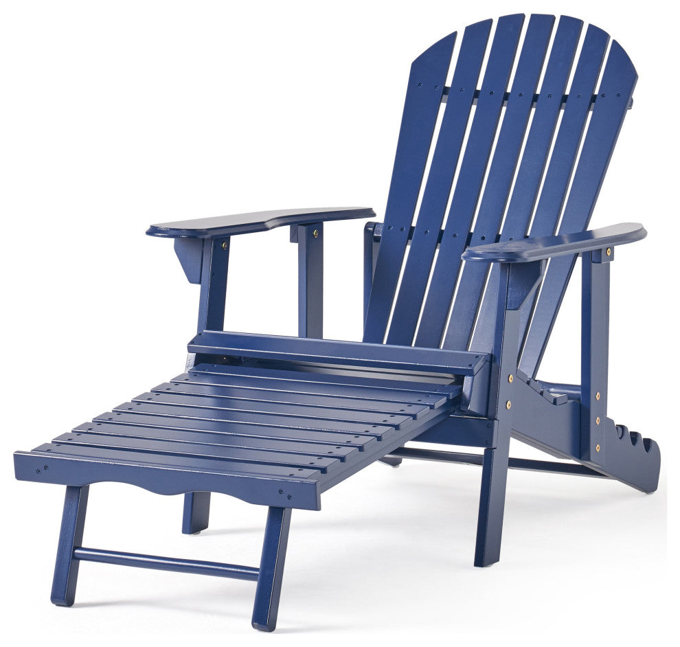 GDF Studio Katherine Outdoor Reclining Wood Adirondack Chair With Footrest, Navy