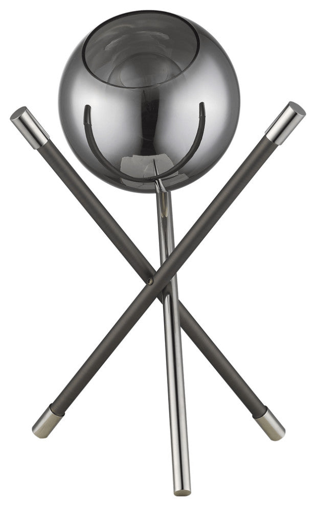 18" Silver Metal Globe Table Lamp With Black Globe Shade