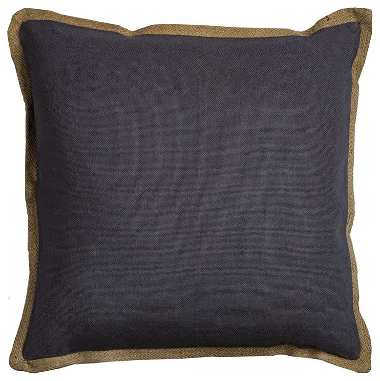 Charcoal Beige and Natural Jute Throw Pillow
