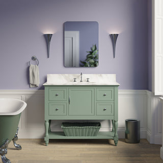 Beverly 42" Bathroom Vanity, Sage Green, Carrara Marble