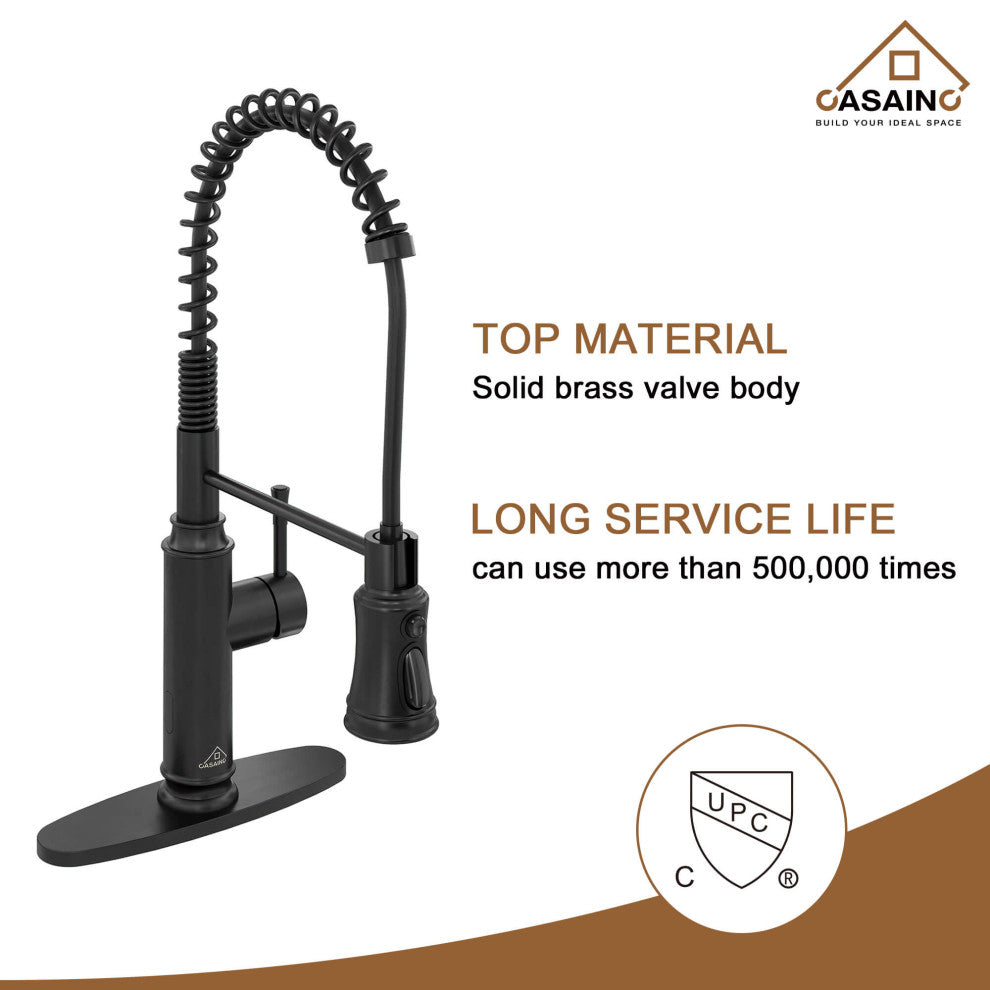 Single-Handle Spring Pull Down Sprayer Kitchen Faucet with Infrared Induction, Matte Black