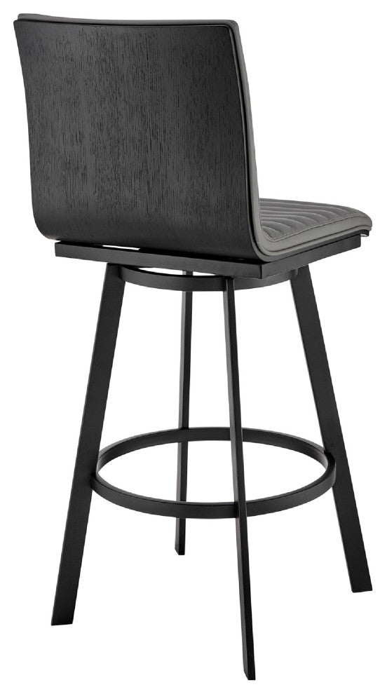 Benzara BM271163 Swivel Barstool With Horizontal Channel Stitching, Black & Gray
