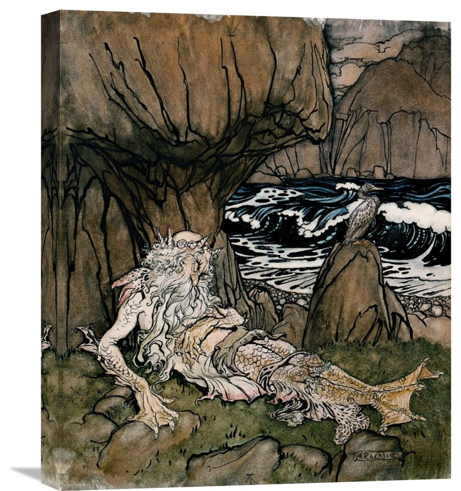 "A Crowned 'Merman' a Sea God Sleeping On a Rocky Shore" Artwork, 18" x 22"