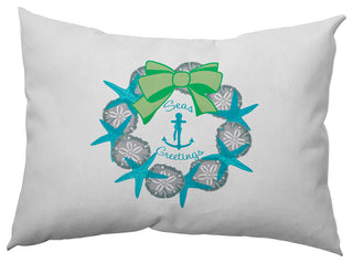 Seas and Greetings Wreath Accent Pillow, Turquoise, 14"x20"
