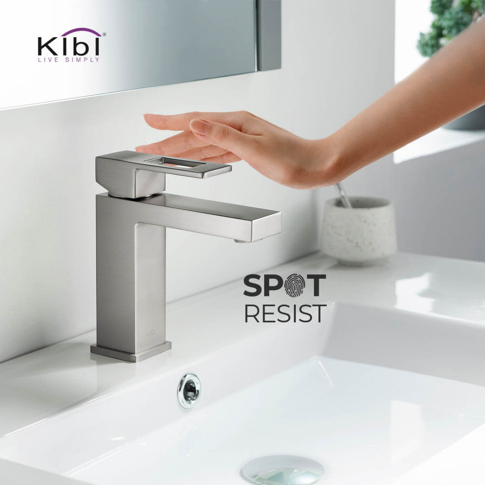 Cubic Single Hole Bathroom Faucet KBF1002, Brush Nickel, W/ Drain