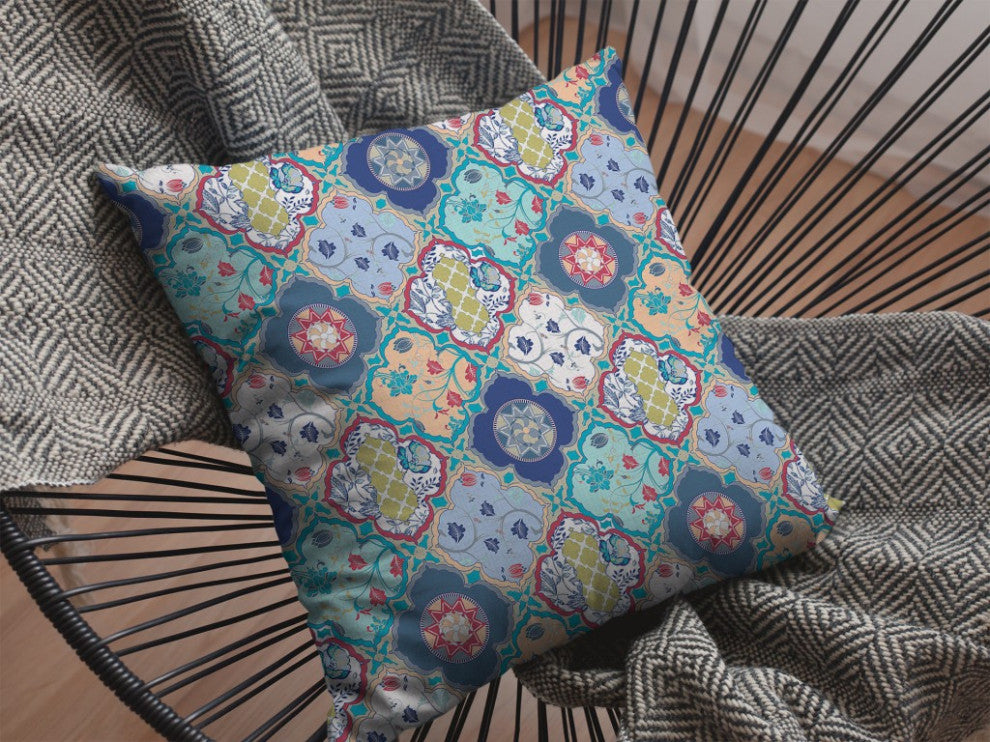 20 Blue Peach Trellis Suede Throw Pillow
