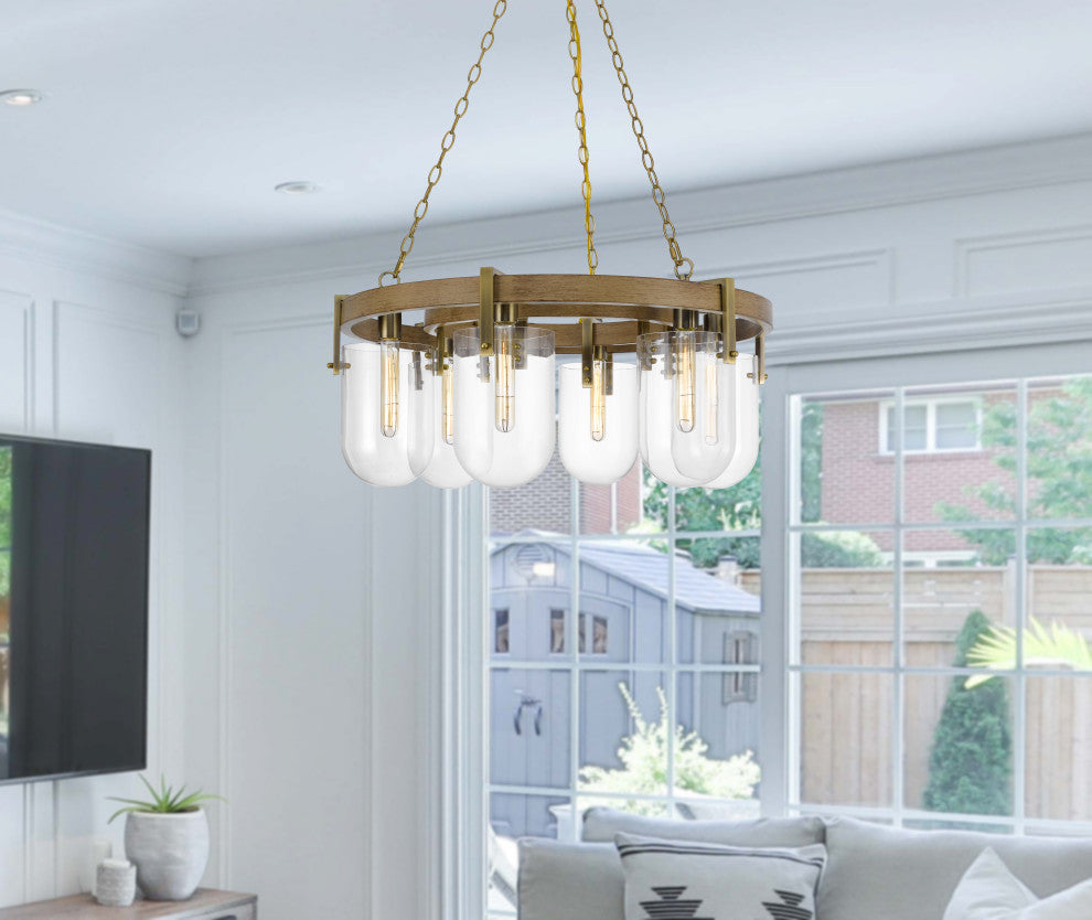 Stovall 60W metal/glass/birch wood hangin light, Fx-3812-6