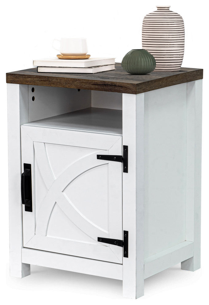 Farmhouse Nightstand with Drawer Storage