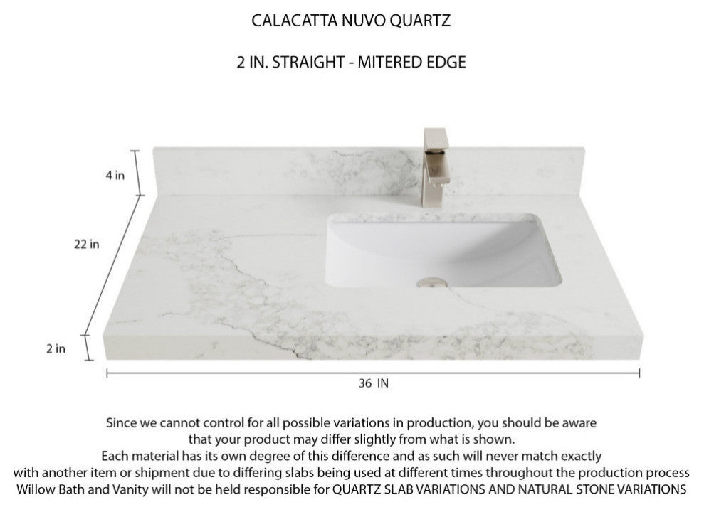 Elizabeth 36 Right Offset Bath Vanity in Light Natural Teak 2" Calacatta Nuvo