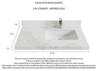 Elizabeth 36 Right Offset Bath Vanity in Light Natural Teak 2" Calacatta Nuvo