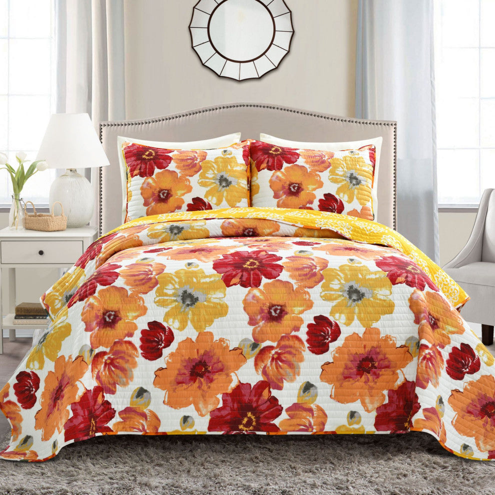 Leah Reversible 3-Piece Quilt Set, Red/Orange, King