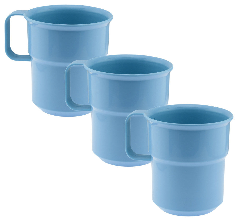 Break-Resistant Plastic Cup Mugs, 8Oz, Set of 3, Blue