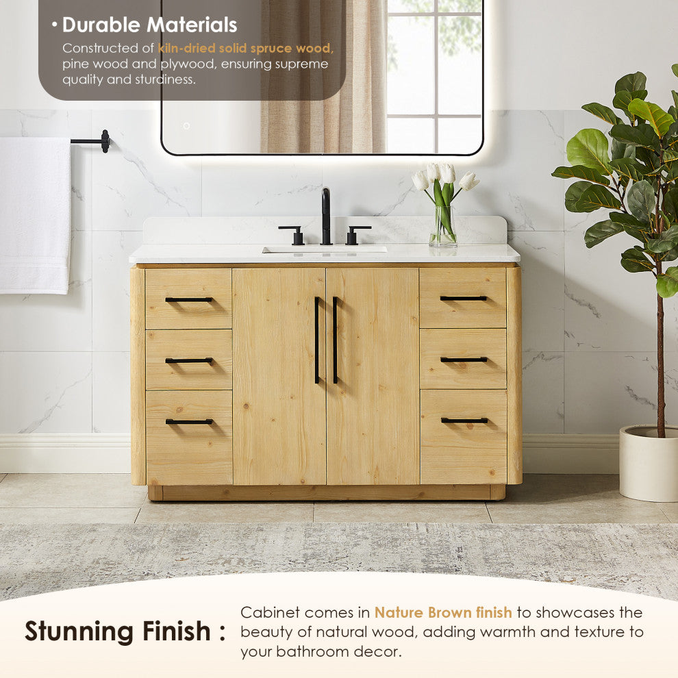 Serene Bathroom Vanity, Nature Brown, 54", No Mirror