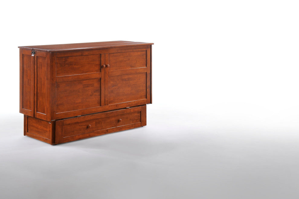 Clover Queen Size Murphy Bed Cabinet With Storage & Charging Ports, Cherry