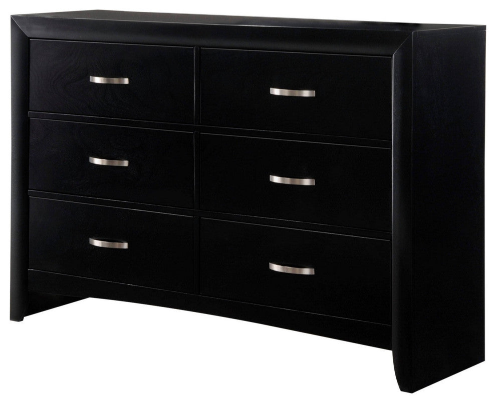 Benzara BM241247 Dresser, 6 Storage Drawers/Curved Pulls, Black