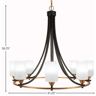 Paramount 8-Light Chandelier, Matte Black & Brass, 4" White Marble Glass