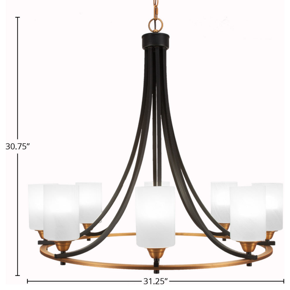Paramount 8-Light Chandelier, Matte Black & Brass, 4" White Marble Glass