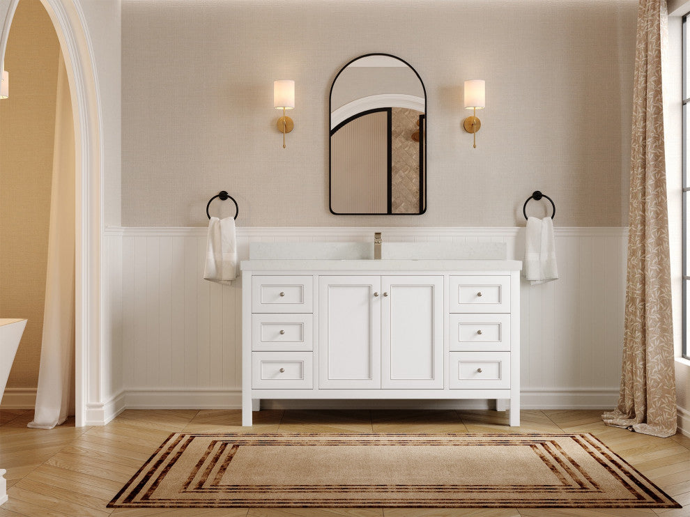 Nashville 60" Single Bathroom Vanity, White 2" Carrara Quartz