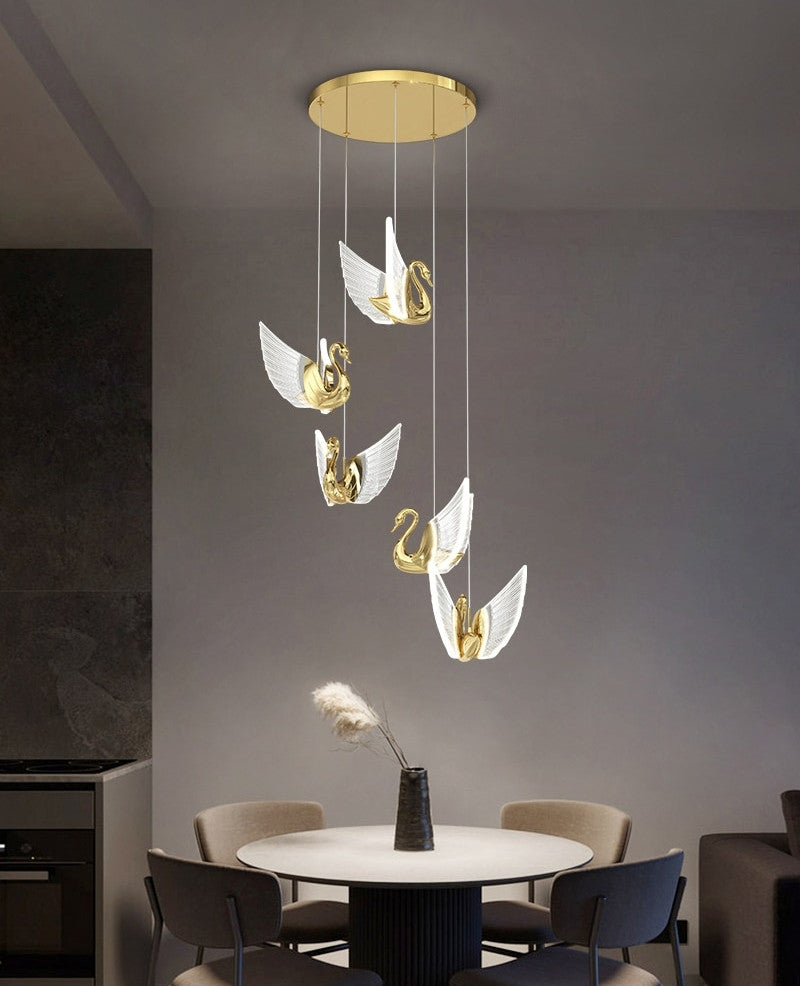 MIRODEMIÂ® Amirat Swan Design Gold Chandelier For Stairwell, L5rg