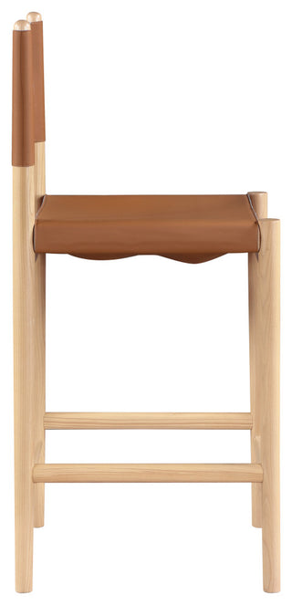 Rawlins Upholstered Bar and Counter Stool, Cognac, Vegan Leather, Natural
