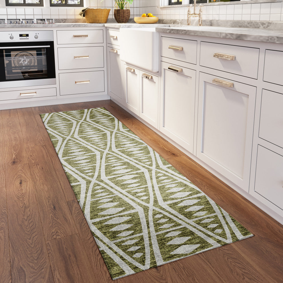 Indoor/Outdoor Sedona SN6 Moss Machine Washable 2'3" x 7'6" Runner Rug