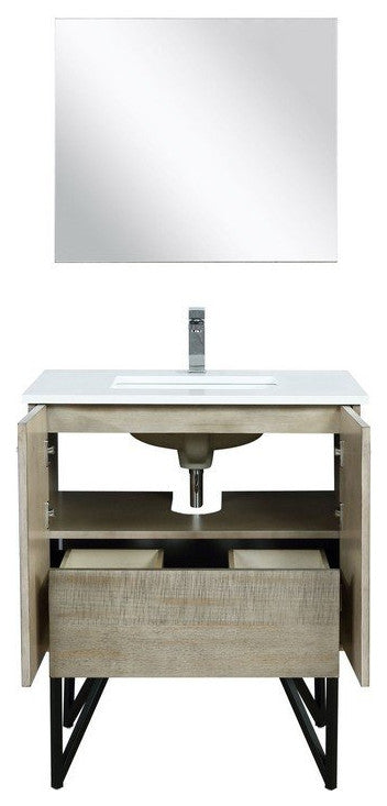 Lancy Modern 30" Rustic Acacia Square Sink Bathroom Vanity Set, Labaro Rose Gold